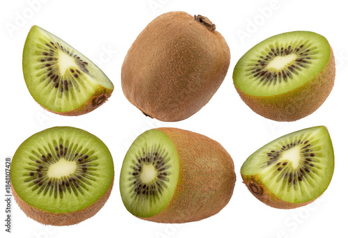 Kiwi fruit cut in slices green kiwi sliced kiwi isolated on a transparent background