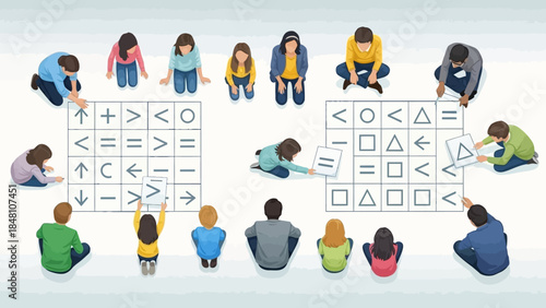 Children and Adults Participating in a Collaborative Learning Session with Visual Aids in a