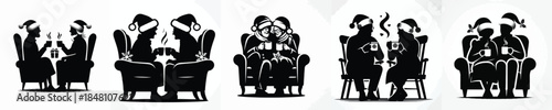 vector silhouette of a old couple drinking hot chocolate together
