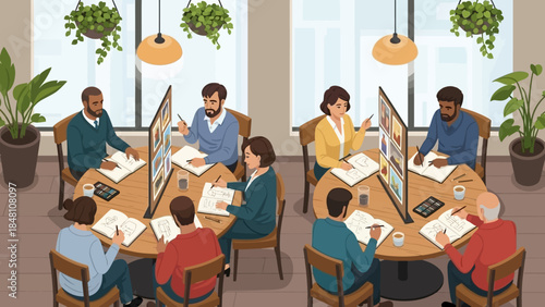 Collaborative Business Meeting Celebrating Teamwork and Strategic Planning in a Modern Office