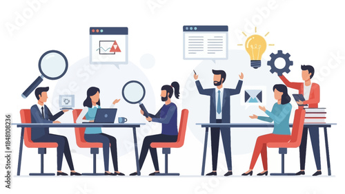 Collaborative Business Meeting with Technology and Idea Sharing in Office Space