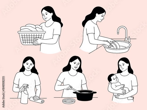 Motherhood Daily Life Activities Illustration