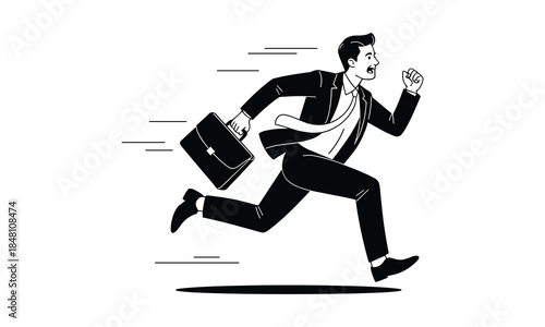 Businessman Running with Briefcase Deadline Concept Illustration