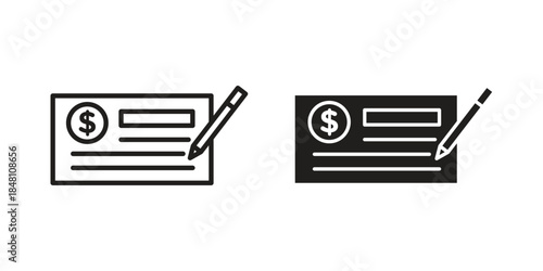 Money check icon flat simple icon. Liner version - stock vector.