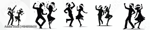 vector silhouette of man and woman dancing happily on christmas