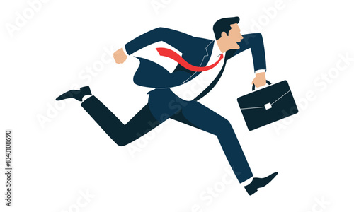 Businessman Running with Briefcase Deadline Concept Illustration