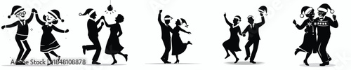 vector silhouette of grandpa and grandma dancing happily on christmas
