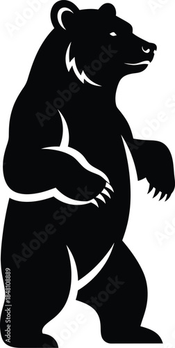 Black silhouette of a standing bear facing right on a white background animal wild