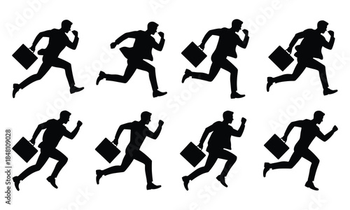 Businessman Running Late Silhouette Set with Briefcase