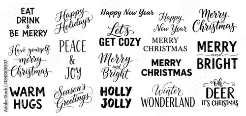 Set of festive holiday greetings and phrases