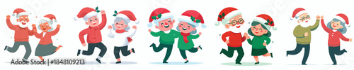 vector of grandpa and grandma dancing happily on christmas
