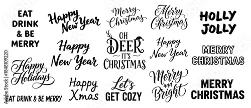 Set of festive holiday greetings and phrases