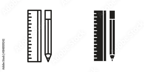 Pencil and ruler icon flat simple icon. Liner version - stock vector.