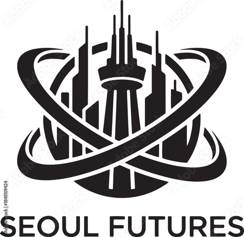 Seoul Futures a stylized urban skyline logo with modern buildings and orbital rings