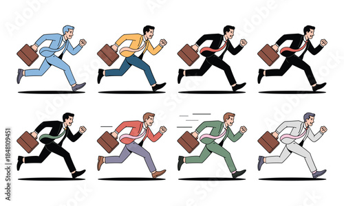 Businessman Running Late Silhouette Set with Briefcase