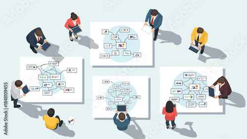 collaborative digital strategy meeting involving diverse team members discussing interconnected