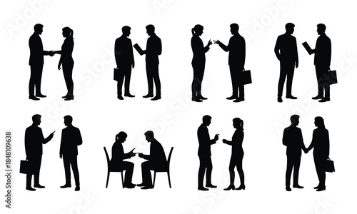 Business Meeting and Handshake Silhouette Set