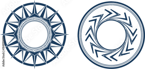 Blue Geometric Circle Frames with Sunburst & Arrow Patterns – Premium Borders for Logos, Awards & Design
