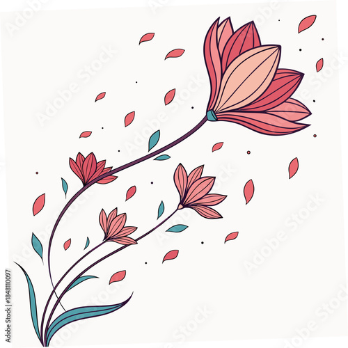 Red flower petals in motion dynamic pink