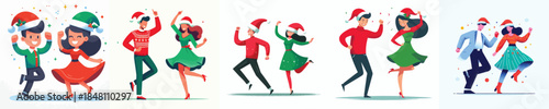 vector of man and woman dancing happily on christmas
