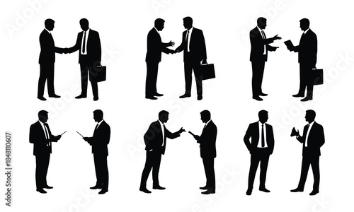 Business Meeting and Handshake Silhouette Set