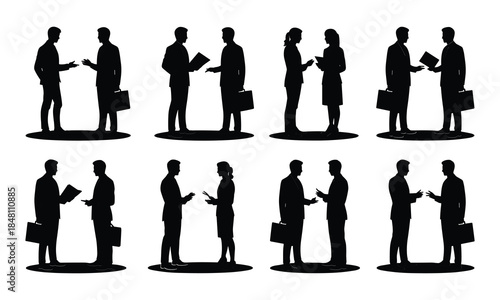 Business Meeting and Handshake Silhouette Set