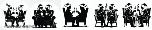 vector silhouette of a old couple drinking hot chocolate together
