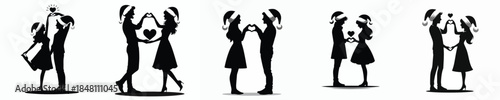 vector silhouette of a couple stand forming a love symbol with their hands