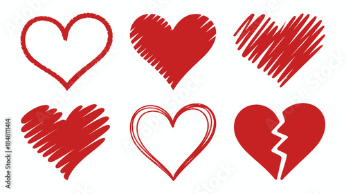 Red Heart Symbols and Icons in Various Styles on White Background
