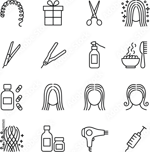 Hairdressing and beauty salon equipment icons hairdresser styling