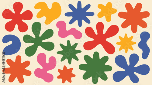 Colorful abstract flower shapes on beige background