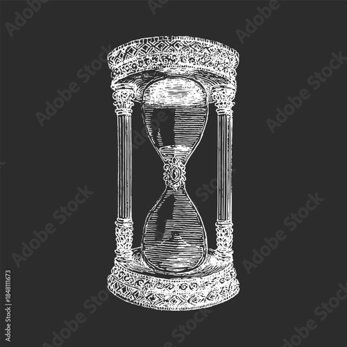 Hourglass, vintage drawing, illustration in vector