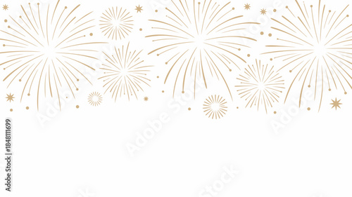 Golden Fireworks Explosions on White Background for Celebrations and New Year's Eve