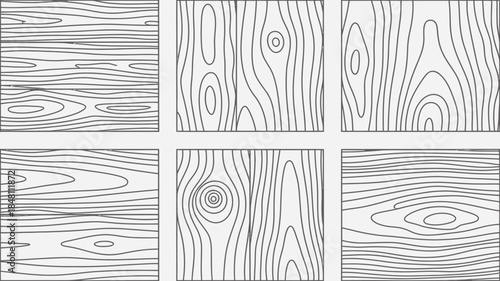 Wood Grain Patterns, Black and White Line Drawings, Texture Backgrounds