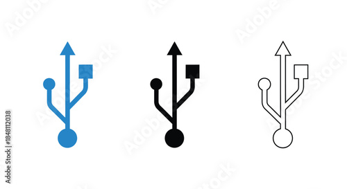 Three usb connector icons in different styles and colors displayed