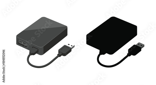 Two external hard drives with usb connections one in color and one black