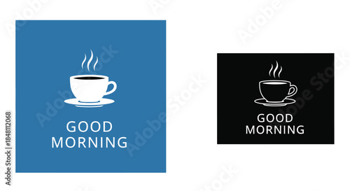 A pair of coffee cup designs with good morning text variations