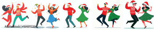 vector of man and woman dancing happily on christmas