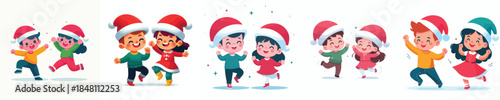 vector of little boy and little girl dancing happily on christmas