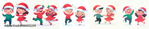 vector of little boy and little girl dancing happily on christmas