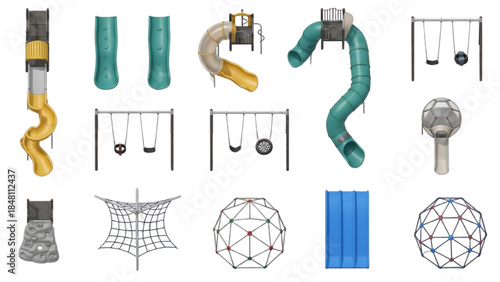 Children's playground equipment, slide and swing set collection