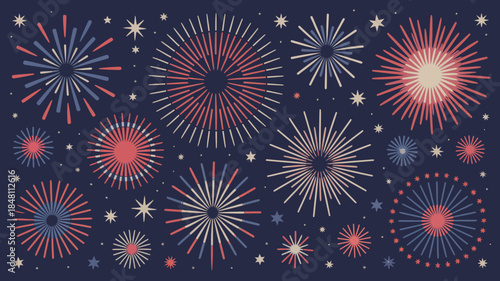 Colorful Fireworks Explosions in Night Sky with Stars