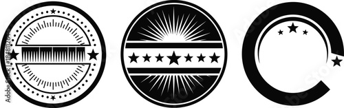 Black & White Vintage Badge Set with Stars, Sunburst & Letter C – Classic Seals for Logos, Awards & Branding
