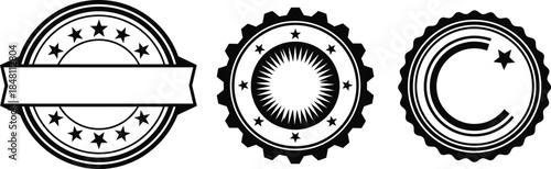 Black & White Vintage Badge Set with Stars, Sunburst & Letter C – Classic Seals for Logos, Awards & Branding