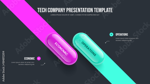 Digital Launch Two Option Infographic Slide Layout. Financial Development 2 Step Diagram Presentation Template. Sales Insight Frame Design Vector Illustration.