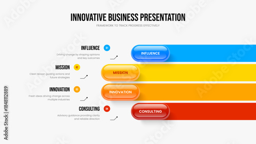 Marketing Growth Frame Template Vector Illustration. Visual Portfolio Four Option Infographic Slideshow Layout. Digital Review 4 Element Diagram Presentation Design.
