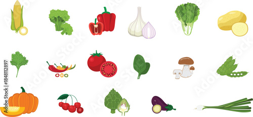flat design style fruits and vegetable vector set.