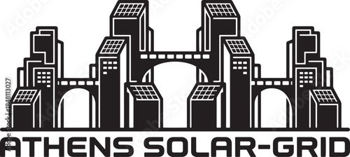 Athens solar grid city with modern buildings solar panels and bridge vector