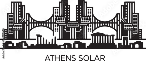 Athens solar grid cityscape with ancient ruins and modern buildings vector
