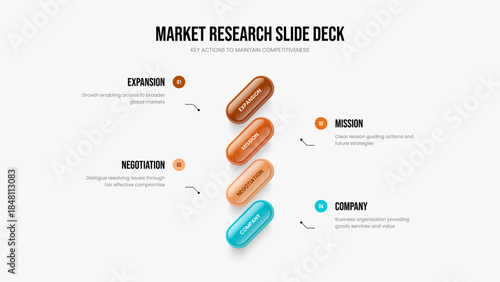 Market Launch 4 Element Infographic Slide Design. Sales Development Four Step Diagram Slideshow Layout. Business Campaign Frame Template Vector Illustration.